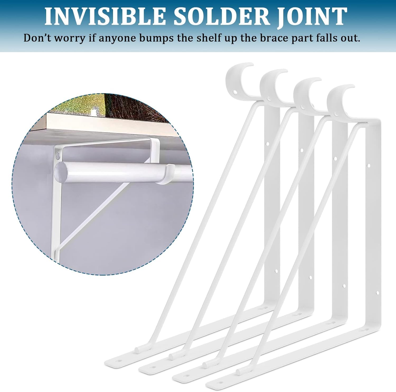 6Pcs Heavy Duty White Closet Rod Brackets 11 X 11 Inch,1-3/8Inch Diameter Shelf And Rod Bracket Holder For Home And Closet Decor